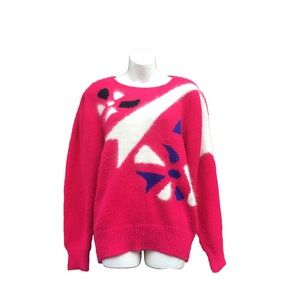 Dramatic Vintage Sweater Angenie Hot Pink Acrylic Nylon Wool Angora Size L Large